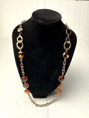 Premier Designs Honey Statement Necklace Long Faceted Beaded Gold Tone